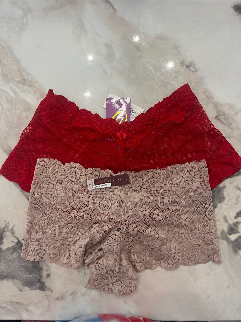 Sofra Lace Boyshorts Duo — Red & Taupe